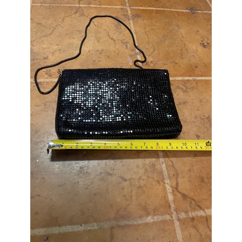 Creative Designs of Italy Black Metal Mesh Envelope Clutch Crossbody Bag Vintage